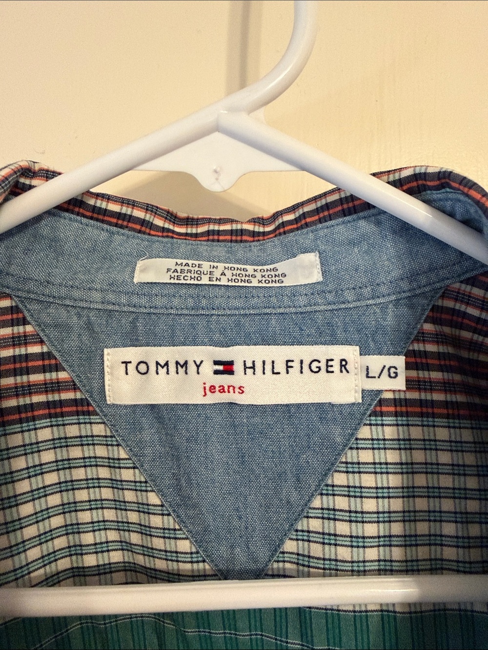 Tommy Hilfiger Men's Green and Blue Mixed-Plaid Button-Down Shirt - Picture 2 of 5
